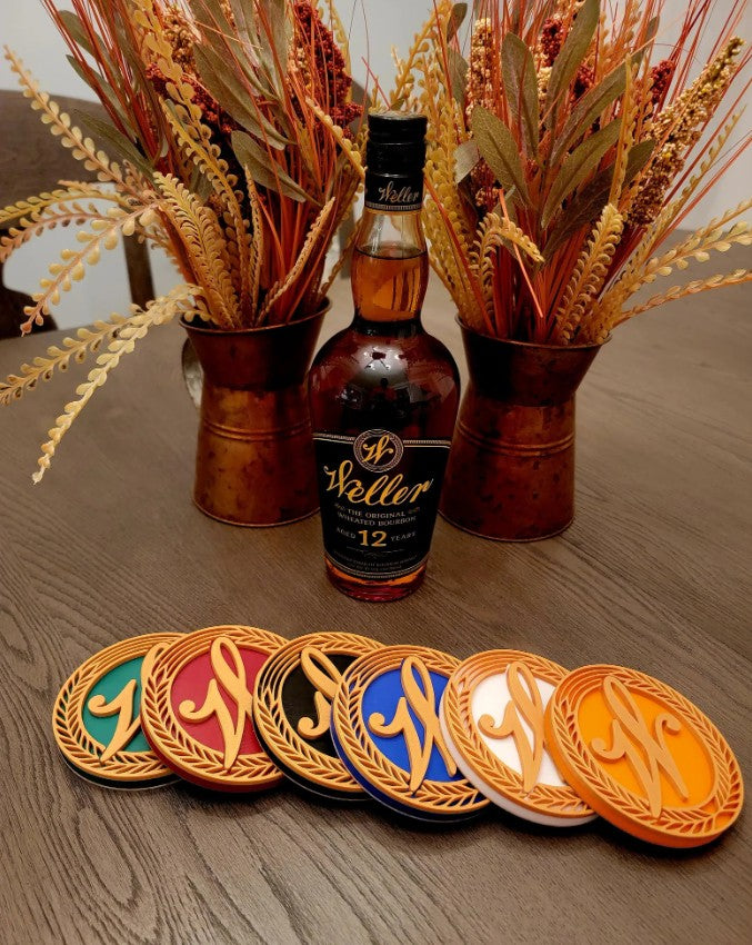 Bourbon Whiskey Coasters | Set of 6 with Holder