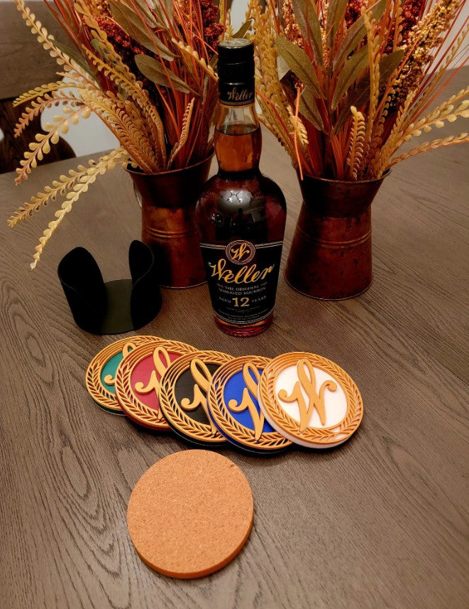 Bourbon Whiskey Coasters | Set of 6 with Holder