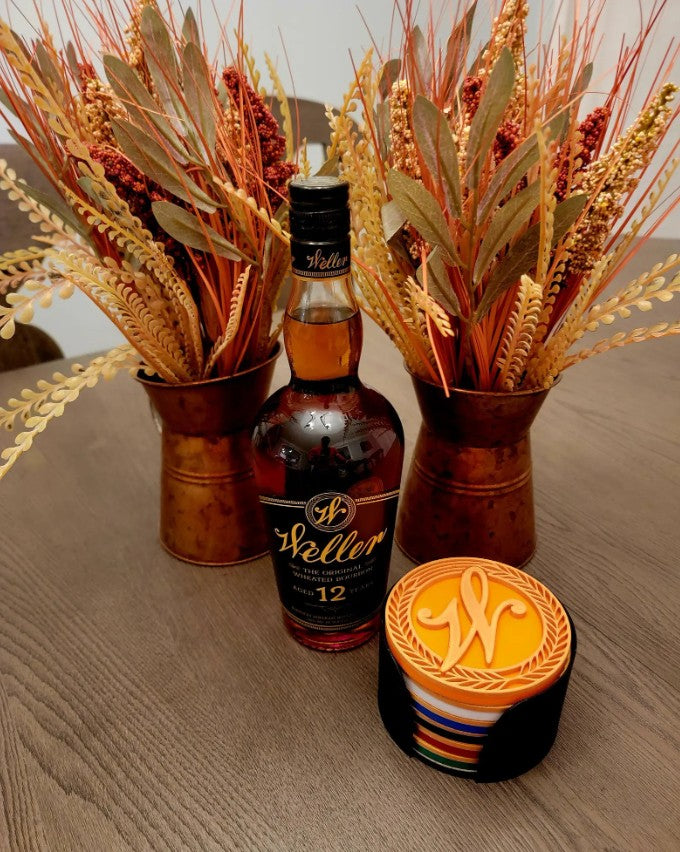 Bourbon Whiskey Coasters | Set of 6 with Holder