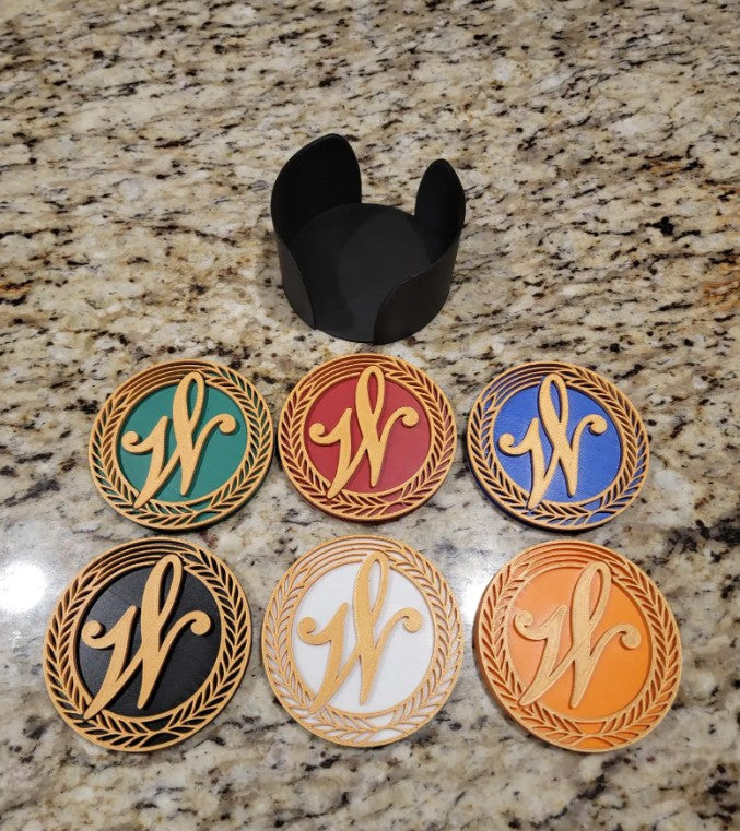 Bourbon Whiskey Coasters | Set of 6 with Holder