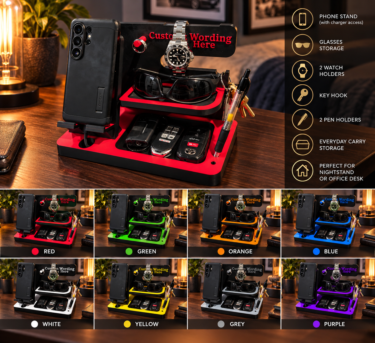 Personalized Nightstand Organizer & Desk Docking Station